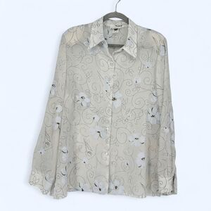 Vintage 2003 Klassy Cream Swirl Floral Blouse Size L